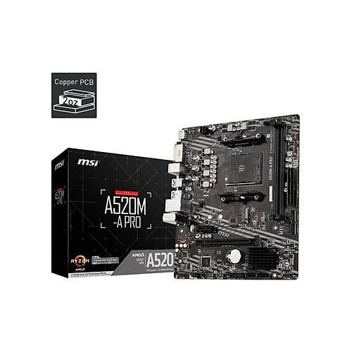 MSI A520M-A PRO AMD A520 Soket AM4 DDR4 4600(OC)MHz mATX Gaming Anakart