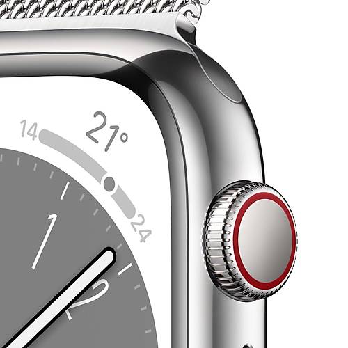 Apple Watch Series 8 GPS Cellular 41 mm Gümüş Çelik Kasa ve Gümüş Milano kordon MNJ83TU/A