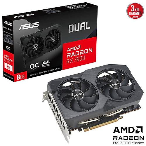 ASUS DUAL Radeon RX7600 OC V2 8GB GDDR6 128Bit AMD Ekran Kart