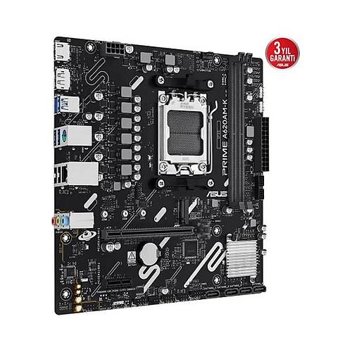 Asus Pr�me A620AM-K Amd A620A Am5 Ddr5 7600 Dp HDMI M2 Usb3.2 Aura Rgb Matx 6+2+1+1 G�� A�amalar�, 128GB?A Kadar Ram Deste�i, Asus 5x Protect�on I��