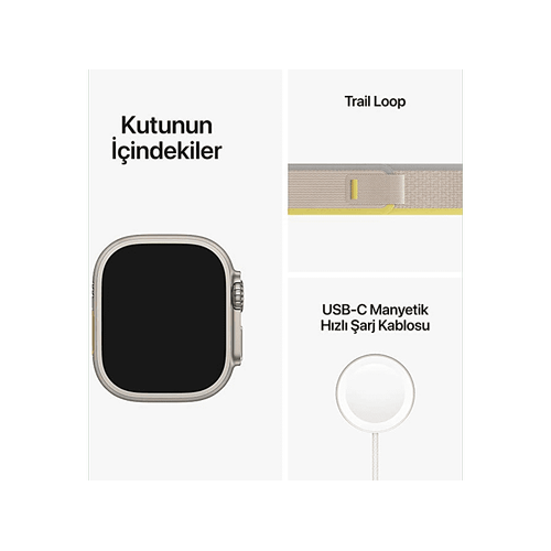 Apple Watch Ultra GPS Cellular 49mm Yıldız Işığı Titanyum Kasa M/L Sarı-Mavi Kordon MQFU3TU/A