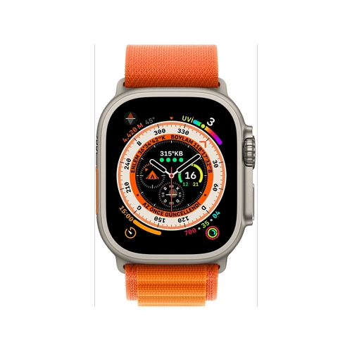 Apple Watch Ultra GPS Cellular 49mm Yıldız Işığı Titanyum Kasa M Turuncu Kordon MQFL3TU/A