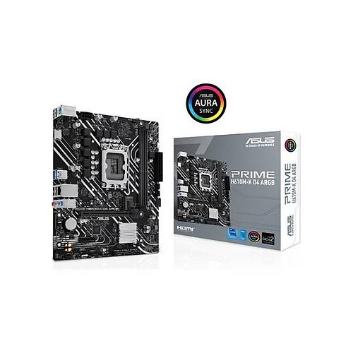 Asus Pr�me H610M-K D4 Argb Intel H610 LGA1700 Ddr4 3200 HDMI M2 Usb3.2 Aura Rgb Matx Asus 5x Protect�on I��