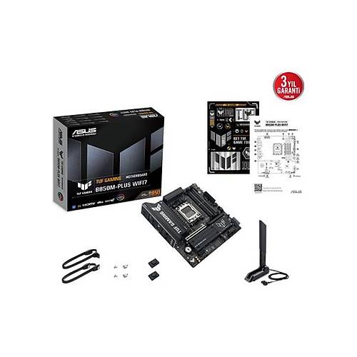 Asus Tuf Gam�ng B850M-PLUS W�f�7 Amd B850 Am5 Ddr5 8000 Dp HDMI 3x M2 Usb3.2 Gen 2x2 Wifi 7 + Bt Aura Rgb 2.5gbit Lan Matx 14+2+1 G�� A�amalar�, 1xgen5 M.2, Ready For Advanced A� Pc