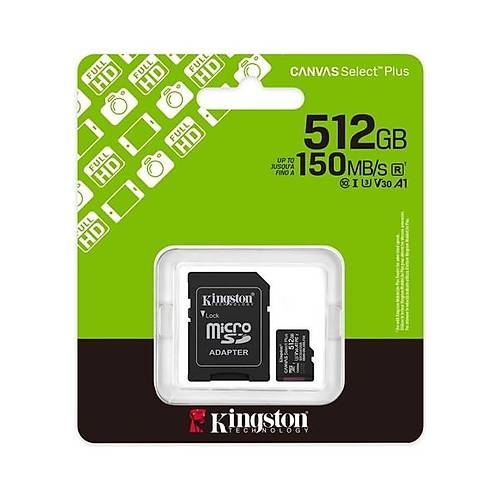 Kingston SDCS3-512GB 512GB Microsdxc Canvas Select Plus Gen3 150MB-S A1 Card + Adapter Haf�za Kart�
