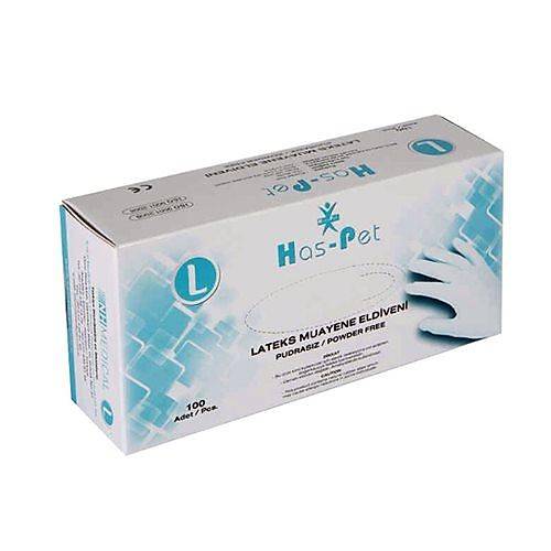 Lateks Muayene Eldiveni HasPet 100'l paket L (Large) 20'li koli