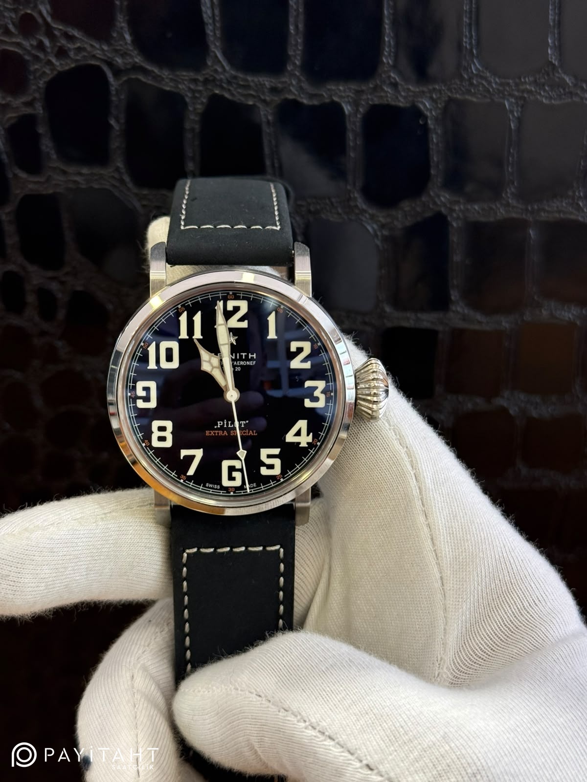 Zenith Pilot Extra Special 45mm Siyah Kordon Otomatik Replika Saat