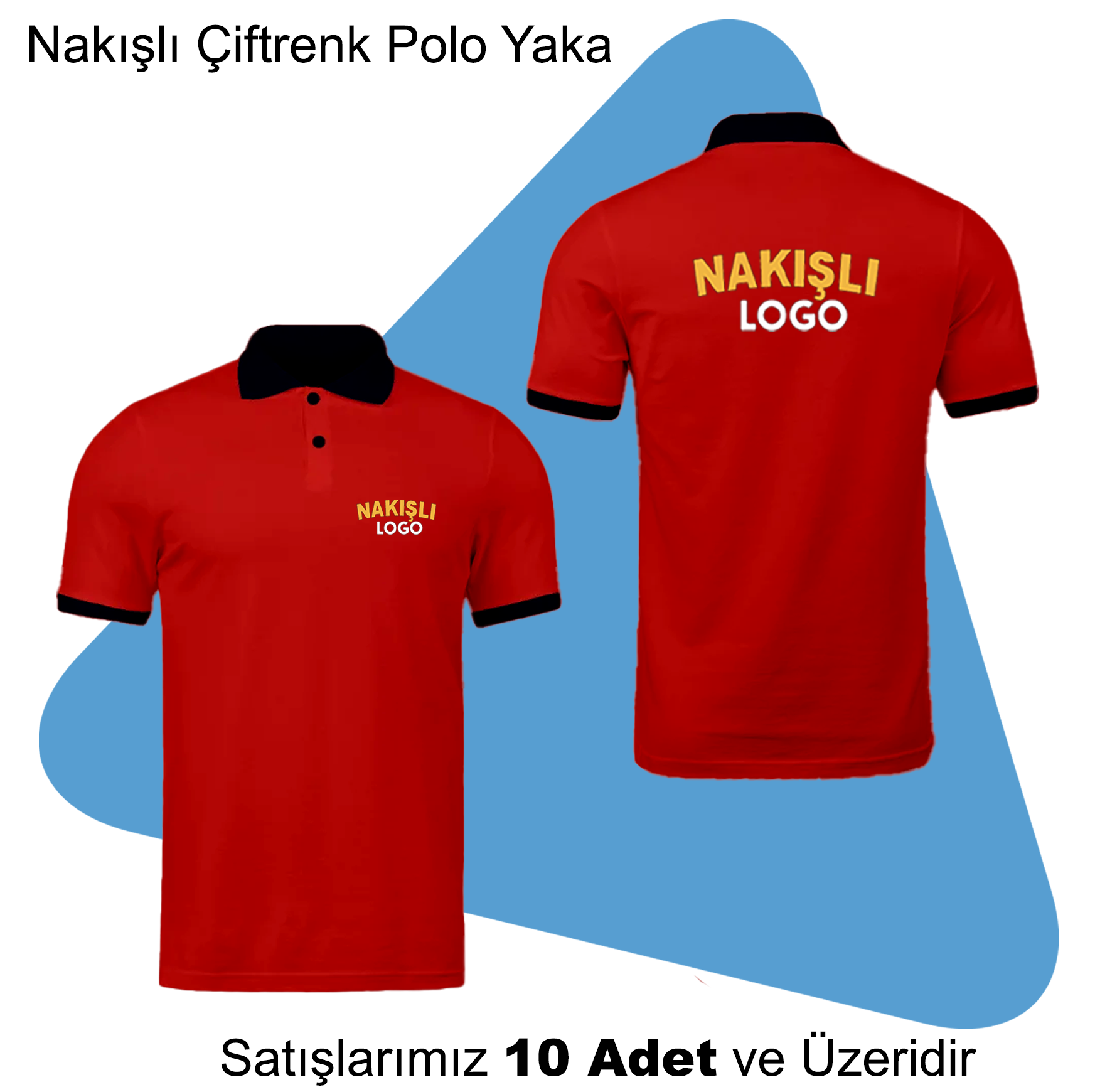 Şirket Logolu Nakışlı Çift Renk Polo Yaka