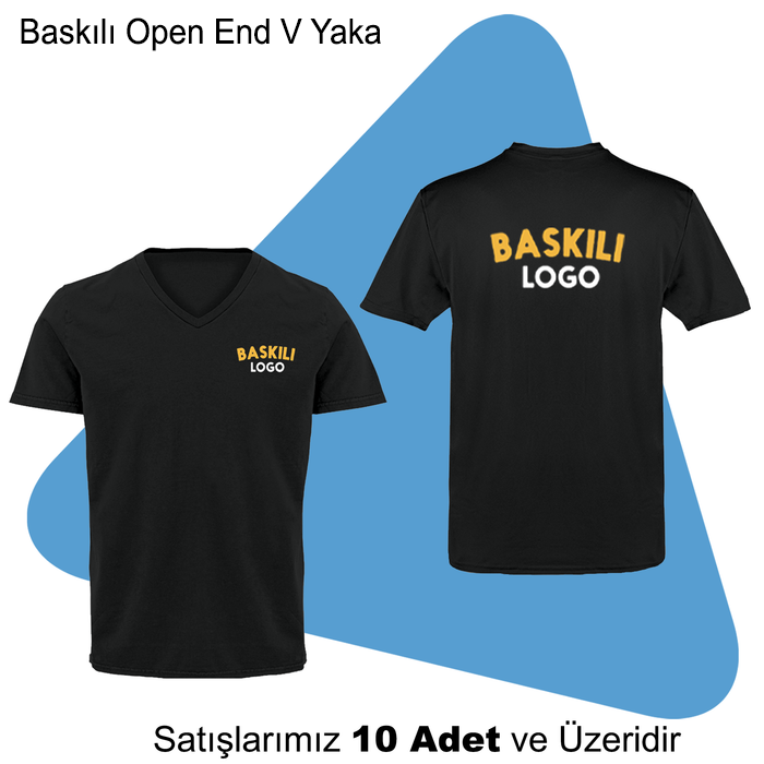 Şirket Logolu Baskılı Open End V Yaka Tişört