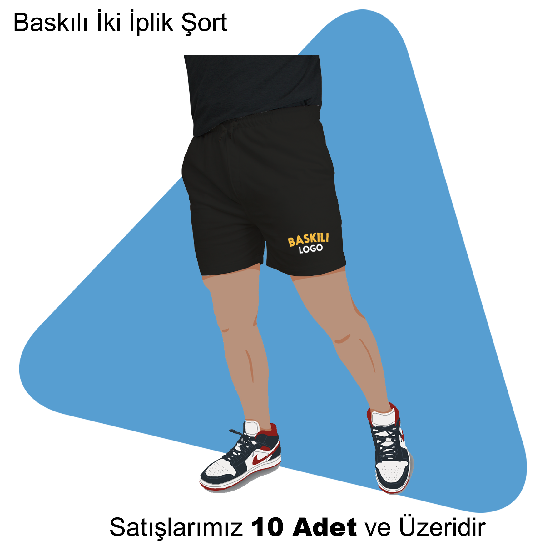 Şirket Logolu Baskılı İki İplik Şort