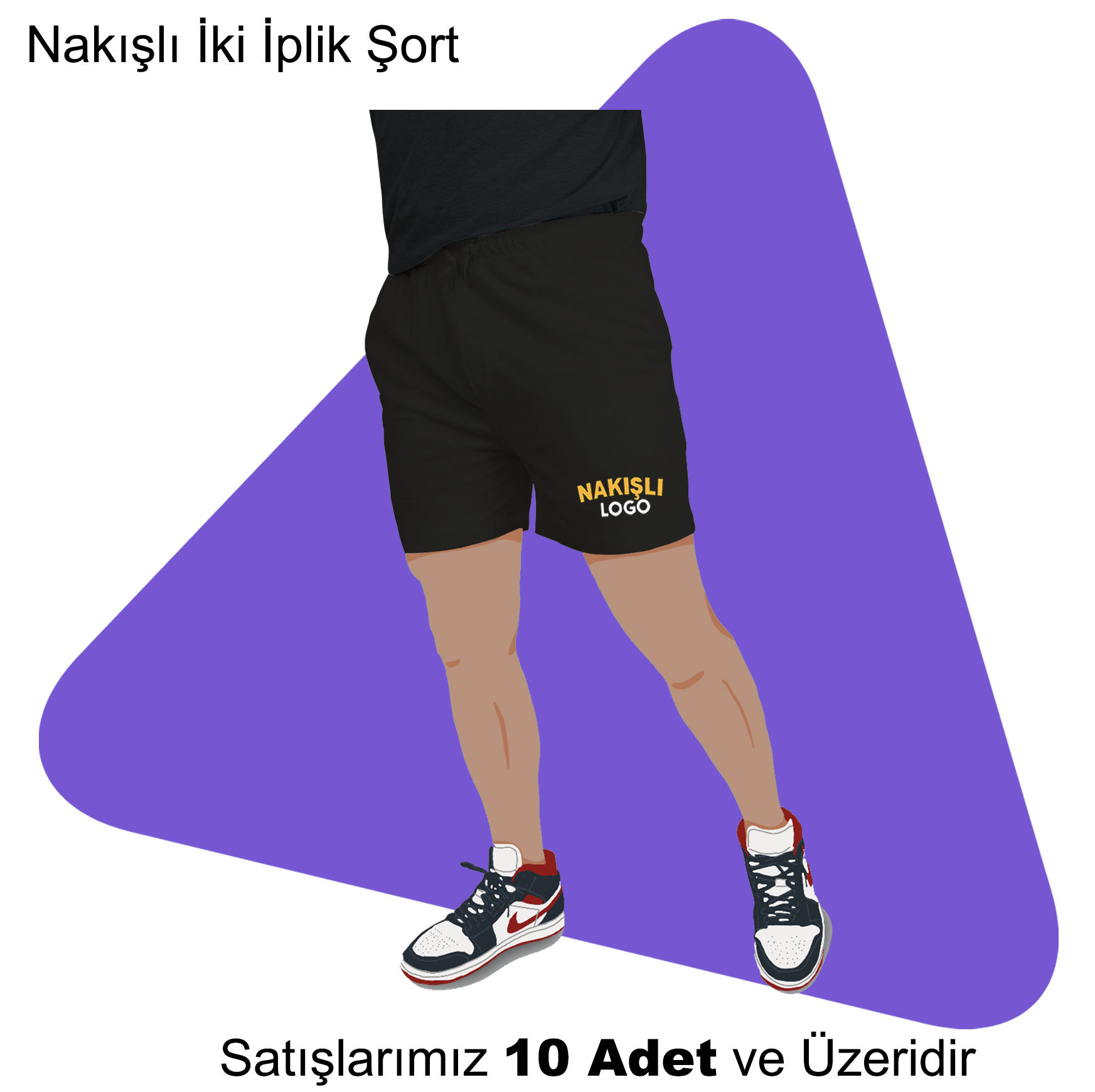 Şirket Logolu Nakışlı İki İplik Şort