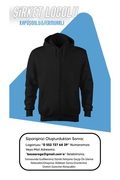 irket Logolu Kaponlu Fermuarl Sweat