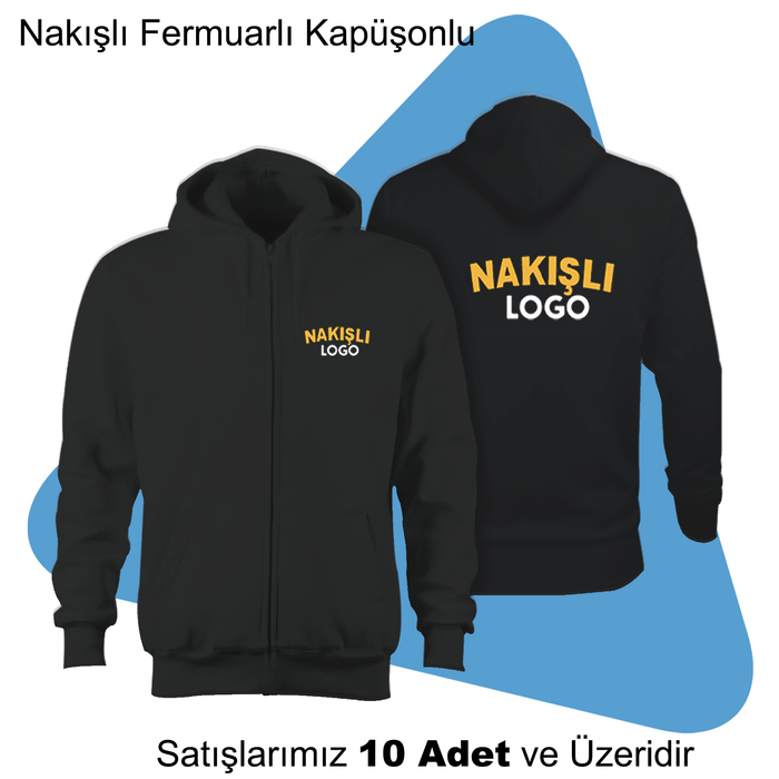 �irket Logolu Nak��l� Kap��onlu & Fermuarl� Sweat