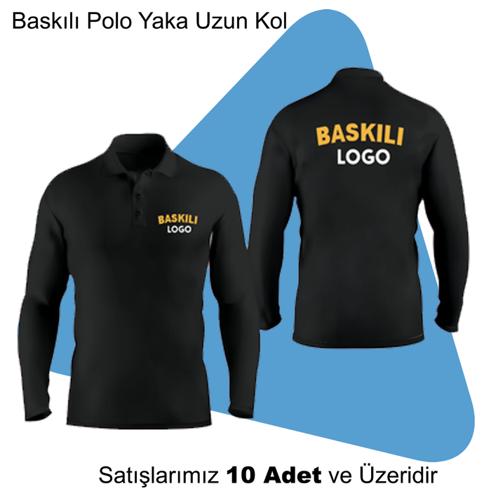 �irket Logolu Amerikan Pike Uzun Kol Polo Yaka Ti��rt Bask�l�