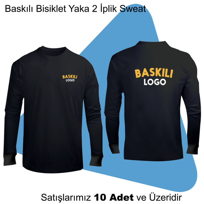 �irket Logolu Bask�l� Bisiklet Yaka Uzun Kollu 2 �plik Sweat