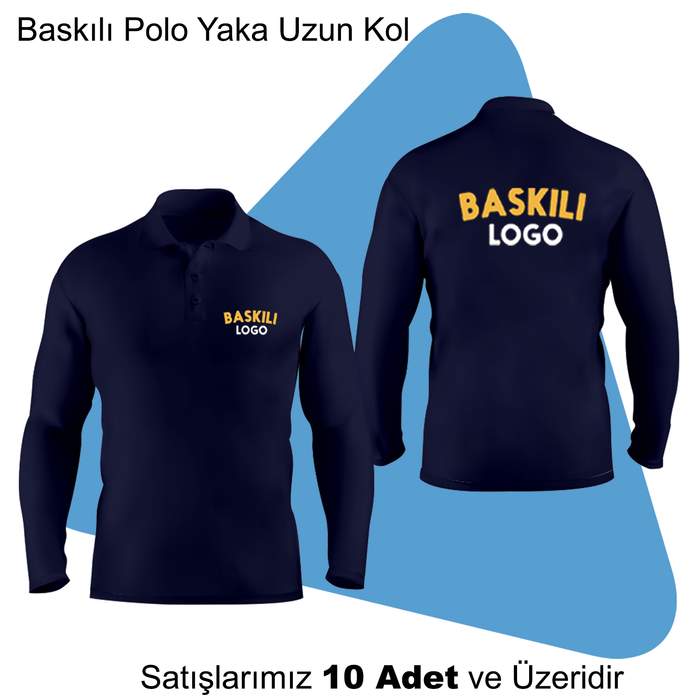 �irket Bask�l� Polo Yaka Uzun Kol Ti��rt