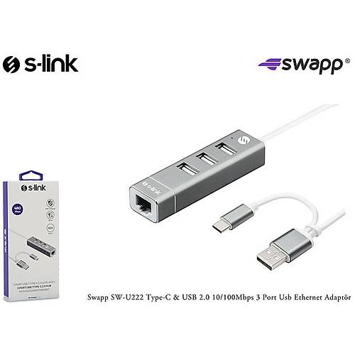 S-LINK SWAPP SW-U222 TYPE-C USB 3 PORT HUB ÇEVÝRCÝ