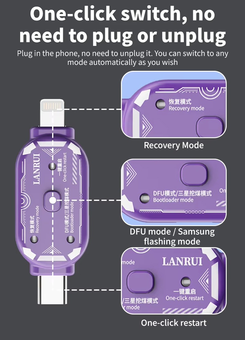 Lanrui V587 Lightning + Type-C Mühendislik Kutusu, DFU / Kurtarma / Samsung İndirme Modlarına Giriş İçin