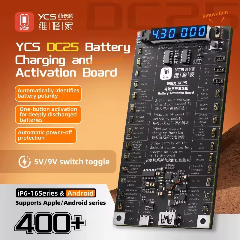 YCS DC25 Batarya Şoklama Bordu (iPhone & Android) (iPhone 6-17PM arası modelleri destekler)