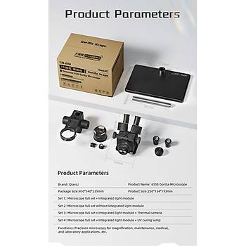 Qianli Gorilla 6558x Mikroskop (Paket i�eri�indeki mekanizma led ���k,lens ve UV ����� kapsamaktad�r. Termal kamera kullan�m� i�in ekstra aparat sat�n al�nmal�d�r.)