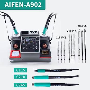 Aifen A902 stasyonlu Havya (350W) (T210 , T115 ve T245 El Tutamaklar ile birlikte gnderilir.)(Paket ieriinde 9 adet u bulunmaktadr.)