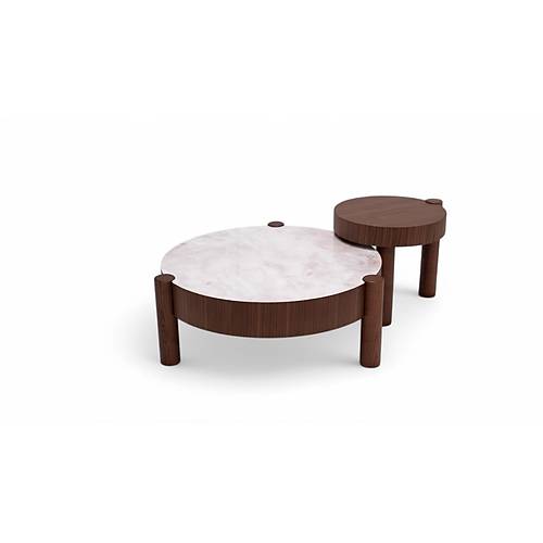 670 Walnut Marble Orta Sehpa