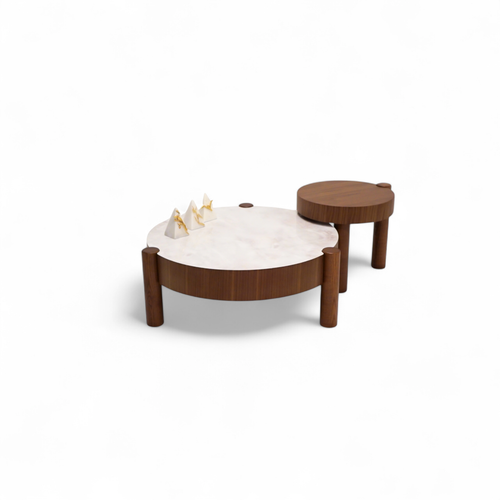670 Walnut Marble Orta Sehpa