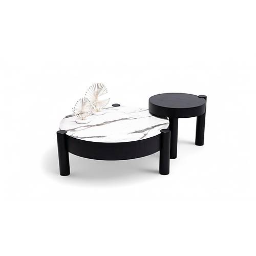 670 Black White Marble Orta Sehpa