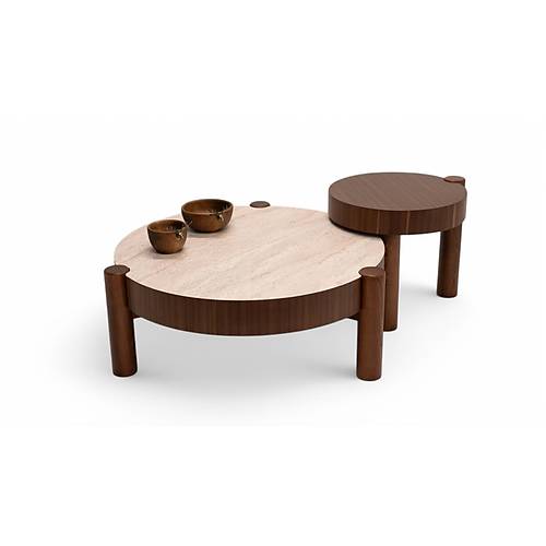 670 Walnut Traverten Orta Sehpa