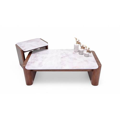 668 Walnut Marble Orta Sehpa