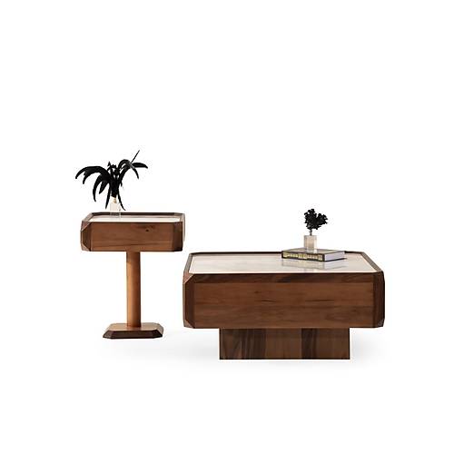 605 Walnut Marble Orta Sehpa