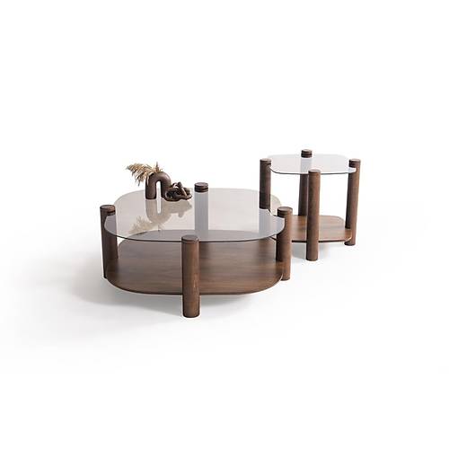 974 Walnut Bronze Glass Orta Sehpa