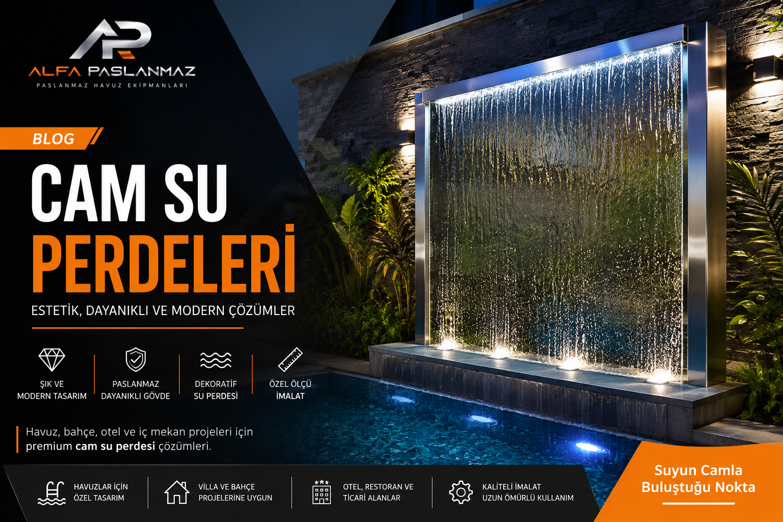 Cam Su Perdeleri ile Havuz ve Mek�nlara ��k, Modern ve Ferah Bir Dokunu�