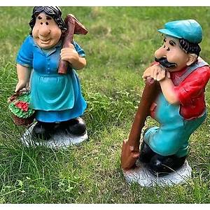 �ift�i Ailesi, Polyester El Boyama 63 cm y�ksekli�inde Bah�e Heykeli