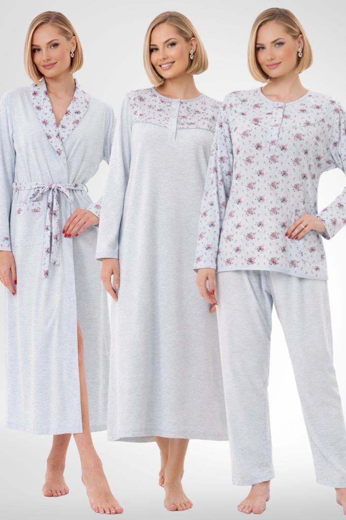 Mecit 6320 Mavi Büyük Beden Kadın Sabahlık Pijama Gecelik Set
