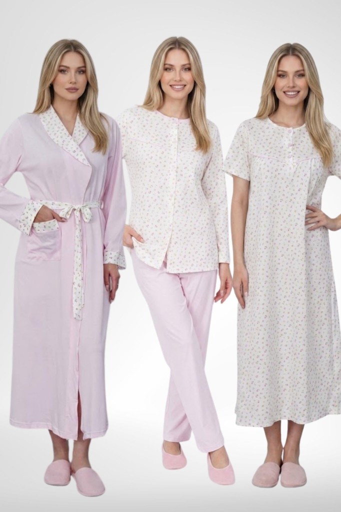 Mecit 6387 Pembe Büyük Beden Kadın Sabahlık Gecelik Pijama Takımı