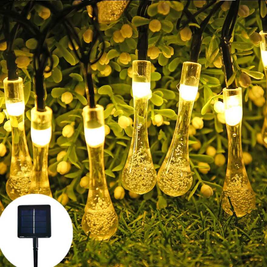 10 Led 2 Metre Sarı Kristal Su Damlası Güneş Enerjili Led Işık