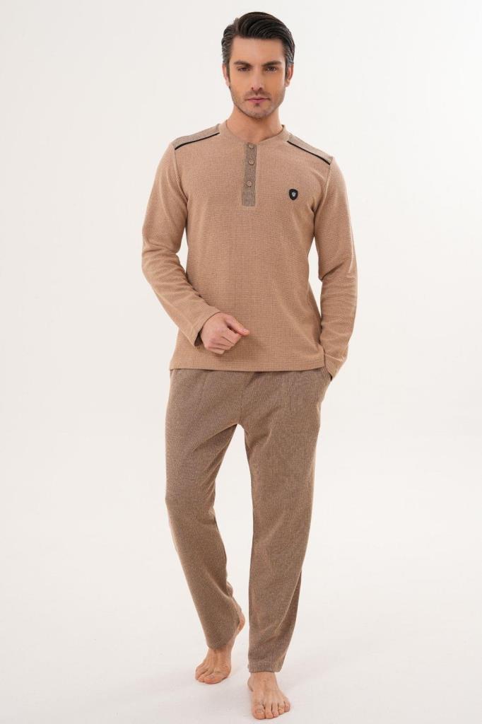 Mecit 2998 Kahve Selanik Kumaş Kışlık Erkek Pijama Takımı