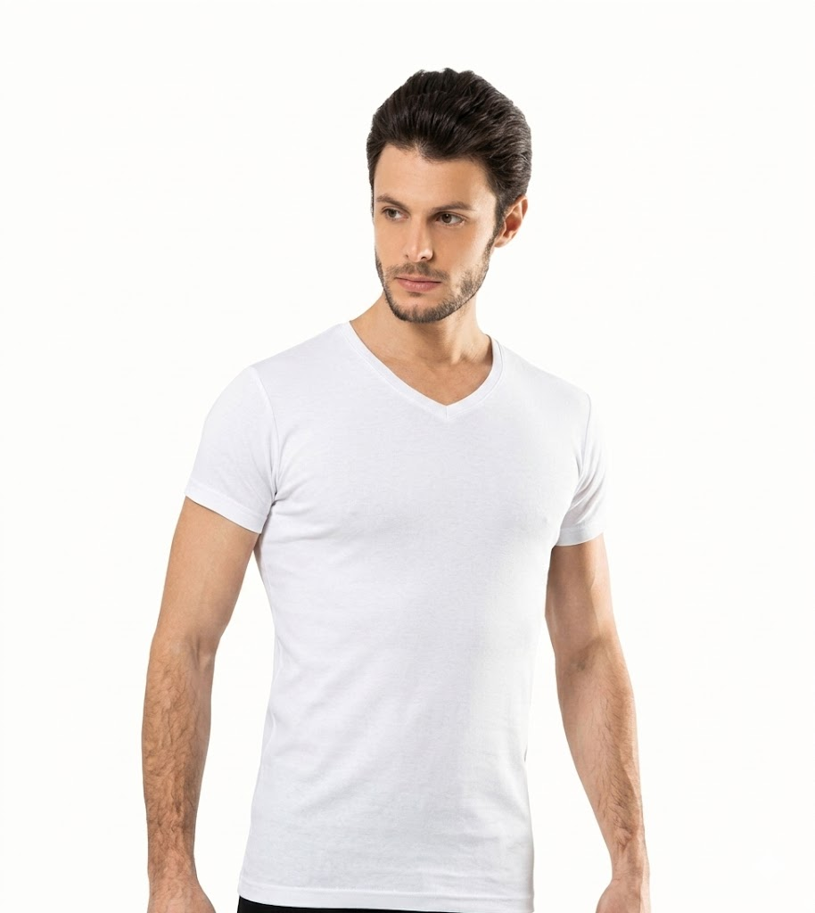 6 lı Paket Hmd Ribana Erkek V Yaka Kısakol Fanila Atlet Beyaz 509