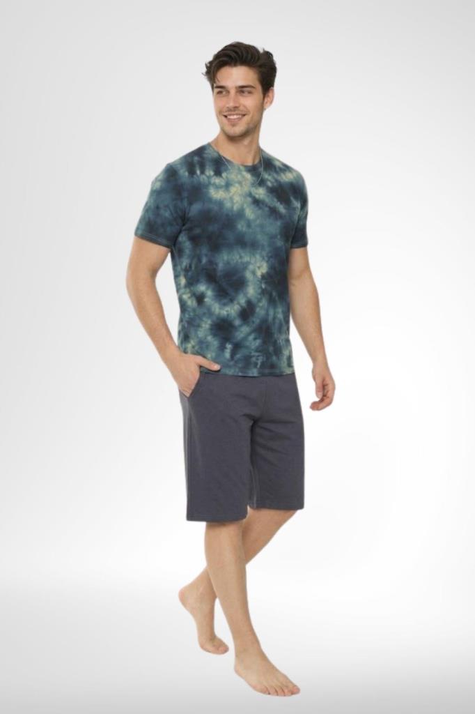 Mecit 4001 Erkek Lacivert Batik Desen Şortlu Erkek Pijama Takımı
