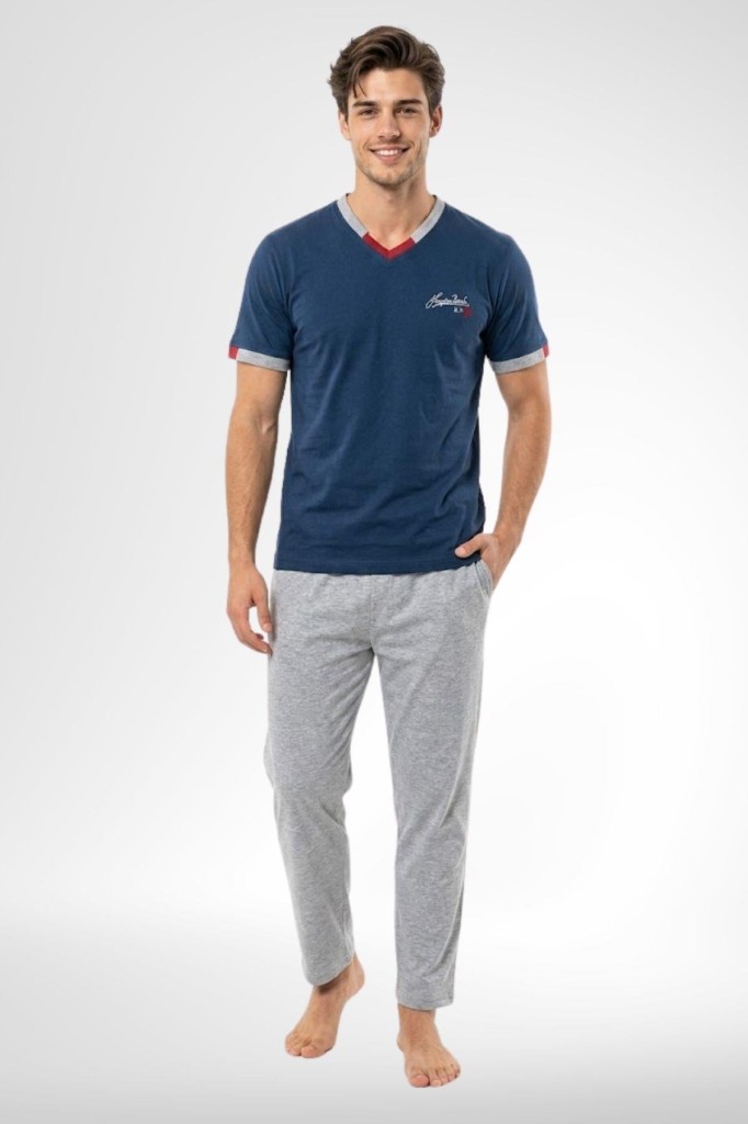 Mecit 4005 İndigo %100 Pamuk Kısa Kollu Erkek Pijama Takımı