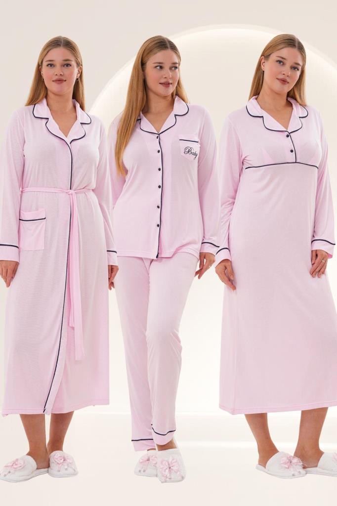 Mecit 6335 Pembe Kadın Sabahlık Gecelik Pijama Seti