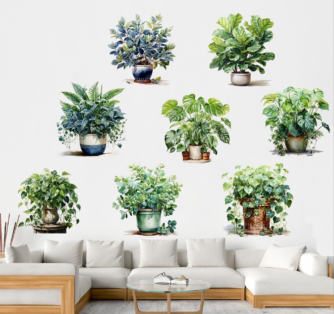 30 Adet 8 li Saksılı Çiçek Tasarımlı Sticker MC-480A