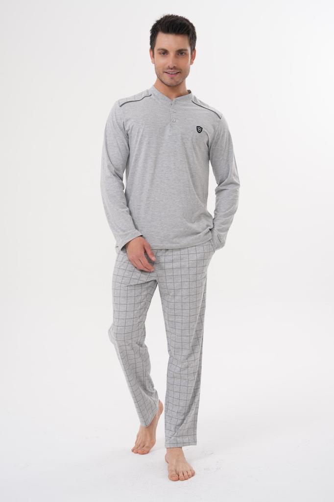 Mecit 2982 Erkek Gri Büyük Beden Uzun Kollu Pijama Takımı