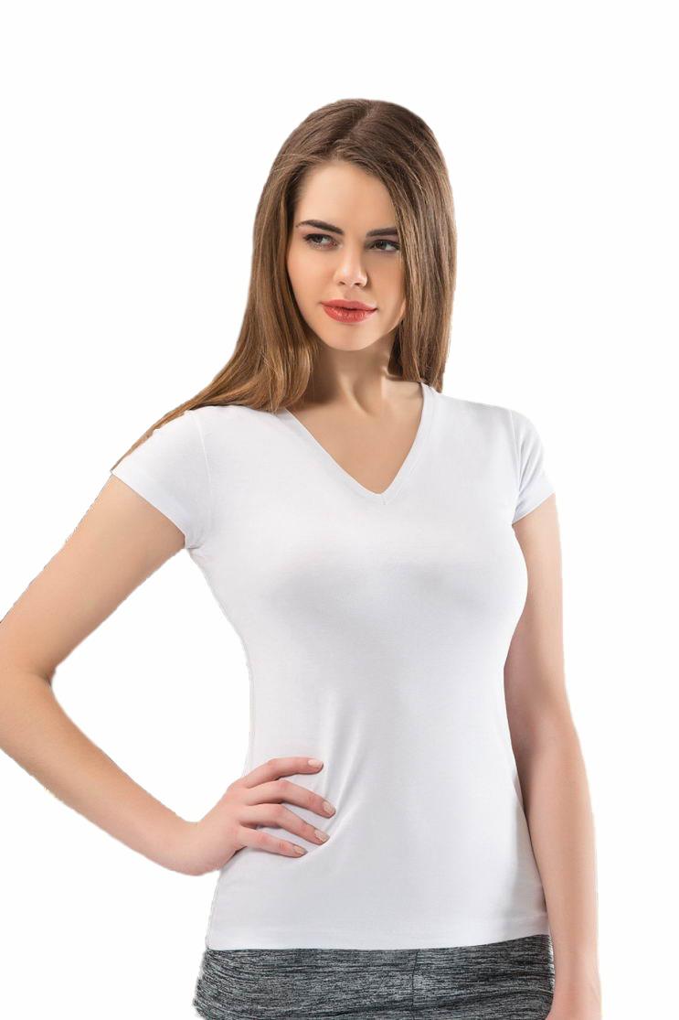 6 Adet Anıt Bayan Likralı V Yaka Kısa Kol Fanila Atlet Body 2840