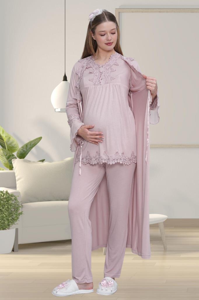 Mecit 1517 Bayan Hamile Lohusa Gül Kurusu Sabahlık Pijama Takımı