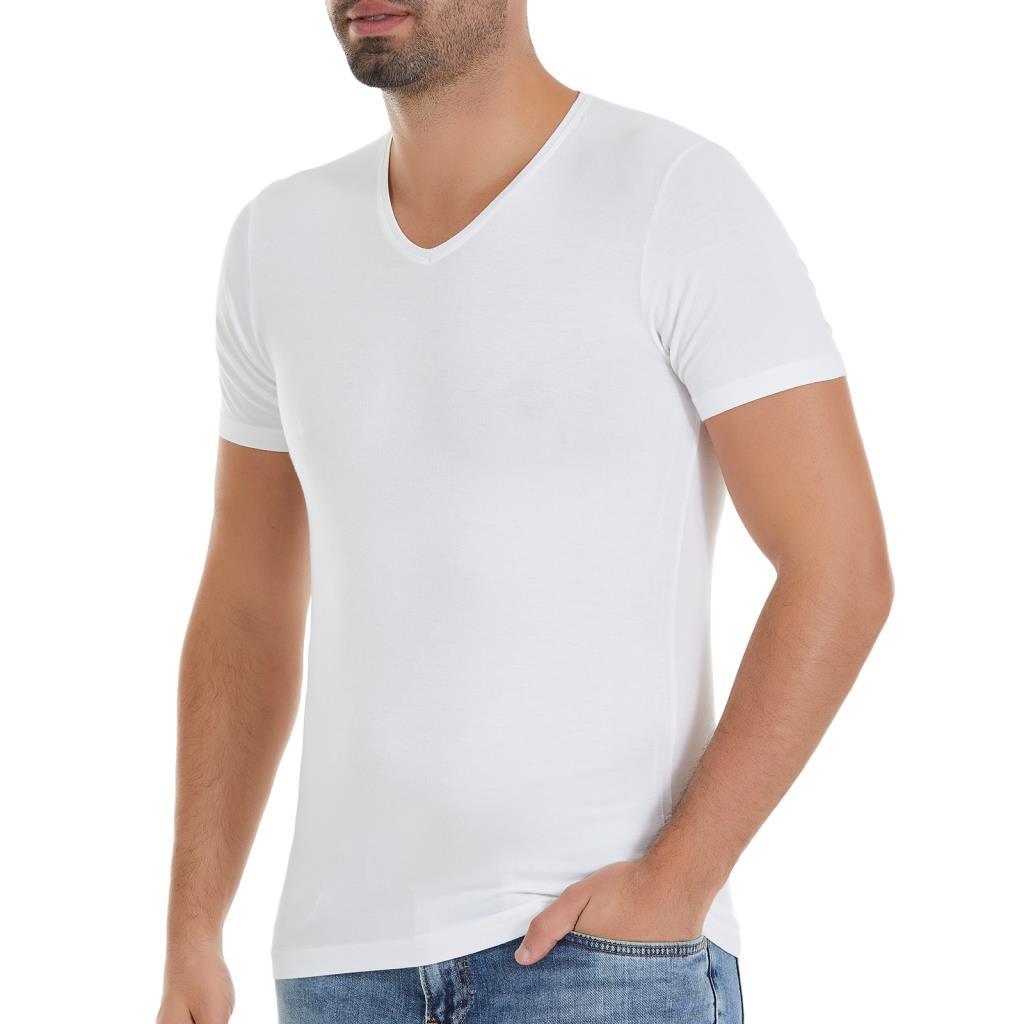 3 Adet Yıldız Erkek Bambu V Yaka T-Shirt Fanila Beyaz 480
