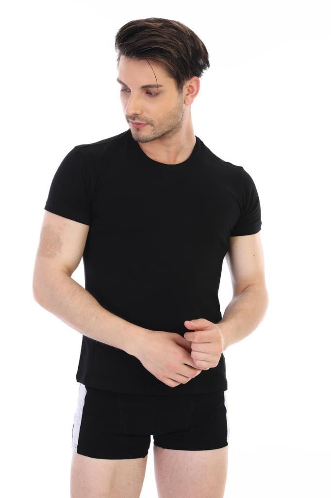 6 Adet Çift Kaplan Erkek Elastanlı Kısa Kollu Fanila Siyah 954