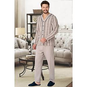 Mecit 2767 Kahve �nden D��meli B�y�k Beden Erkek Pijama Tak�m�