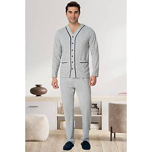 Mecit 22767 Erkek Gri �nden D��meli B�y�k Beden Pijama Tak�m�